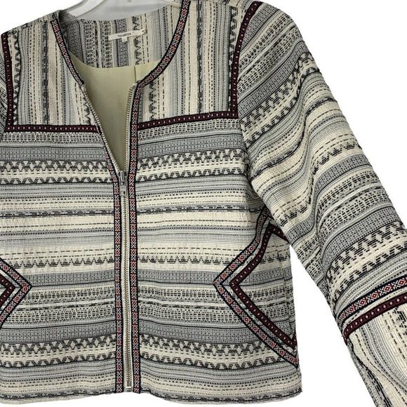 Tularosa Womens Crop Boho Geo Pattern Jacket Blazer size Large Zip Lined 3476 - Picture 2 of 7